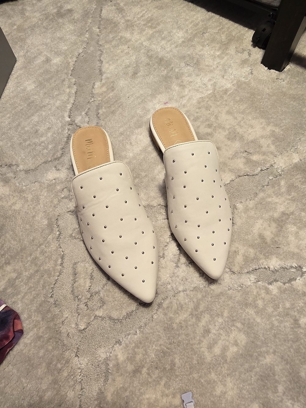 White Studded Pointed-Toe Mule Slip-Ons - Women's